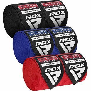 Бинти для боксу RDX RB Hand Wraps Combine 3 пари Red,Black,Blue (4.5м.) HWC-RBU+ фото